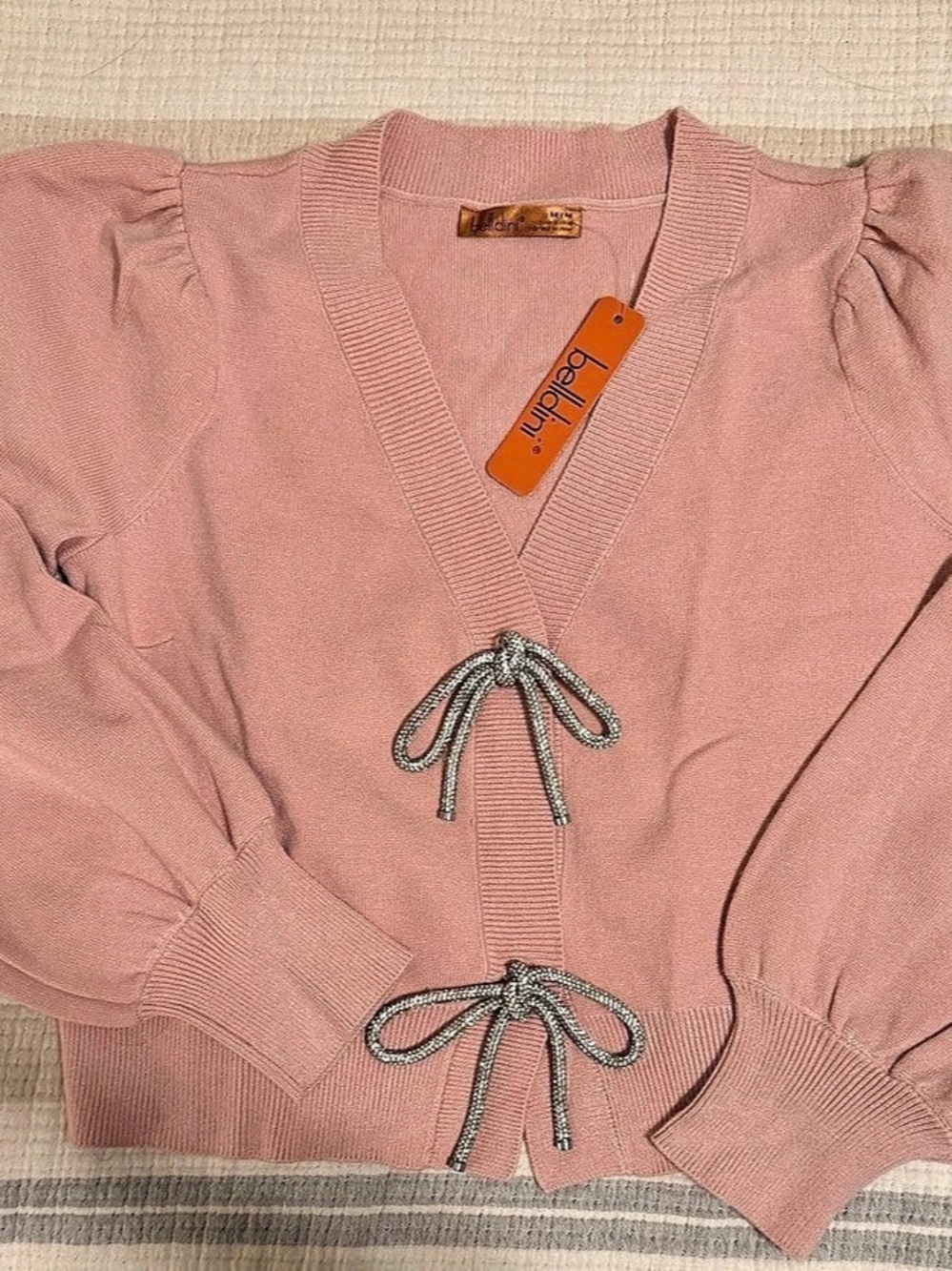 bellini Tie Front Cardigan in Pink Size Medium NWT